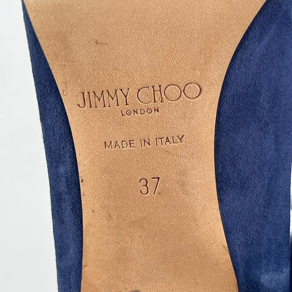 Jimmy Choo Blaize 100 Navy Blue Suede Ankle Bootie Crystal Strap size IT 37